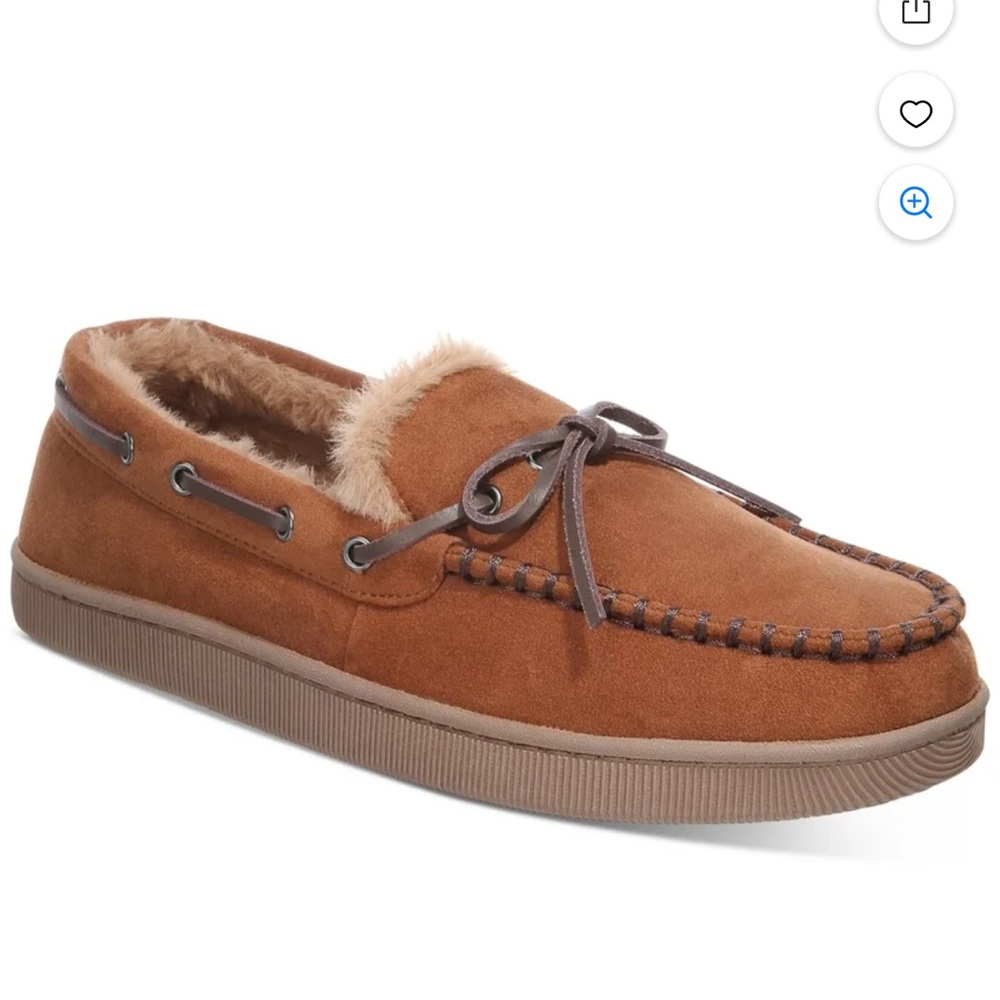 New in Box Club Room Tan Moccasin Loafer Slipper Faux Fur Lined Indoor Outdoor